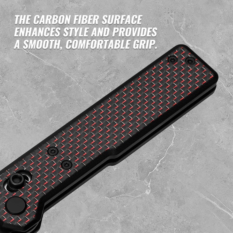 TACRAY Tarcus Folding Pocket Knife, 3.5" D2 Steel DLC Blade Carbon Fiber Overlay Handle, Lightweight EDC Knife with Crossbar Lock for Men and Women, Ideal for Camping, Hiking, and Survival - Image 4